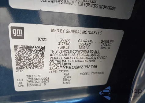 2021 Chevrolet Silverado 1500 4Wd Short Bed Lt Trail Boss from USA, damaged, VIN 1GCPYFED2MZ392745